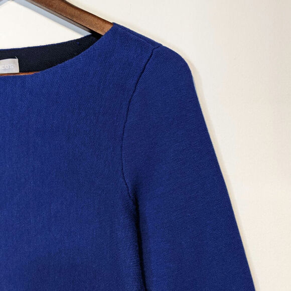 Chicos Blue Knit Tunic Sweater Raw Hem Boho Lagenlook Minimalist Artsy Small - Picture 4 of 10